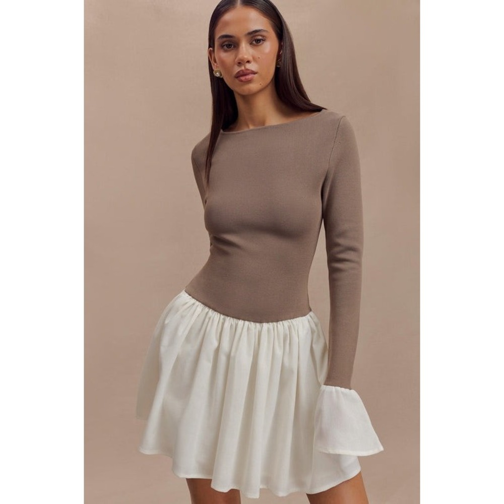 NWT Meshki Sansa Knit & Linen Mini Sweater Dress Mixed Media Long Sleeve XS New